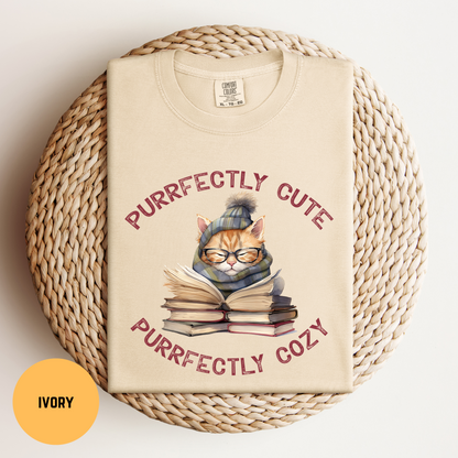 Cats & Books T-Shirt, Cat Reading Shirt, Purrfectly Cozy Cat Shirt, Funny Cat Tee