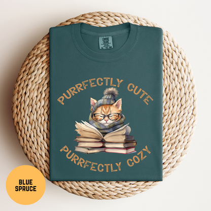 Cats & Books T-Shirt, Cat Reading Shirt, Purrfectly Cozy Cat Shirt, Funny Cat Tee