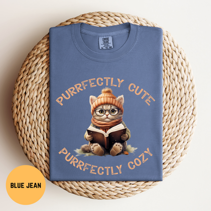 Cat Reading Shirt, Purrfectly Cozy Cat Shirt, Cats & Books T-Shirt, Funny Cat Tee