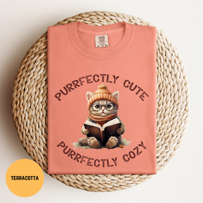 Cat Reading Shirt, Purrfectly Cozy Cat Shirt, Cats & Books T-Shirt, Funny Cat Tee