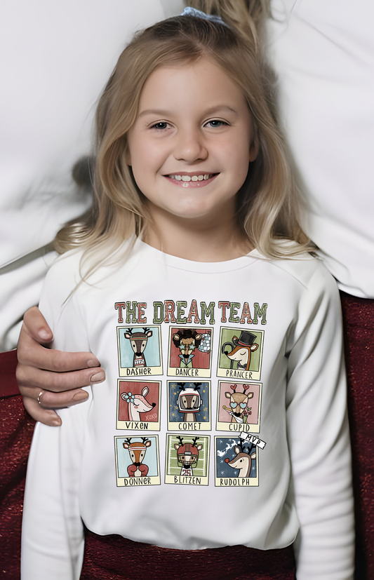 Matching Family Christmas Shirts, Funny Kids Reindeer Dream Team Shirt, Kids Long Sleeved Christmas Tee