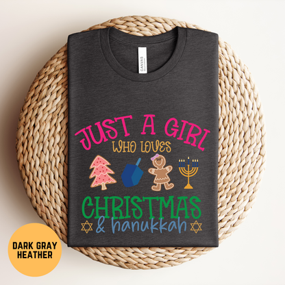 Hanukkah & Christmas Shirt, Just a Girls Who loves Hanukkah and Christmas Tee