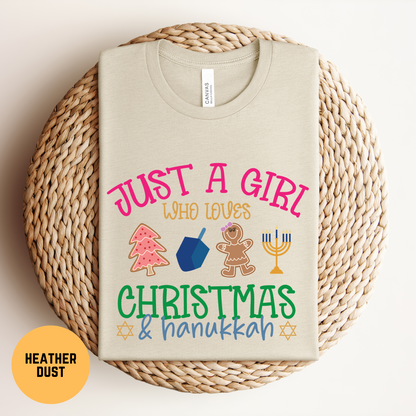 Hanukkah & Christmas Shirt, Just a Girls Who loves Hanukkah and Christmas Tee