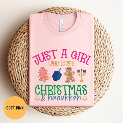 Hanukkah & Christmas Shirt, Just a Girls Who loves Hanukkah and Christmas Tee