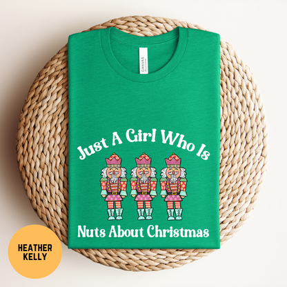 Girls Pink Nutcracker Christmas Shirt, Nuts About Christmas T-shirt, Funny Nutcracker Tee