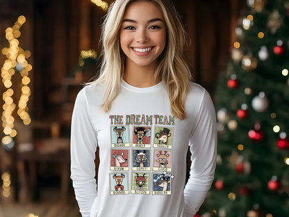 Funny Family Christmas Shirt, Cute Christmas Reindeer Shirt, Reindeer Team Long Sleeved T-shirt, Rudolph Reindeer Tee