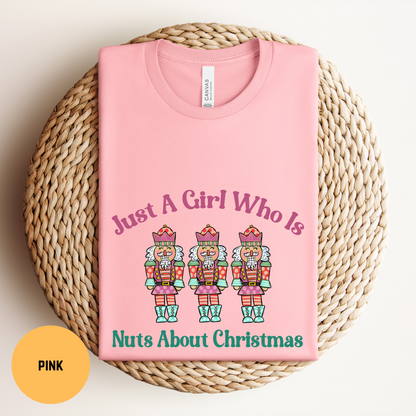 Girls Pink Nutcracker Christmas Shirt, Nuts About Christmas T-shirt, Funny Nutcracker Tee