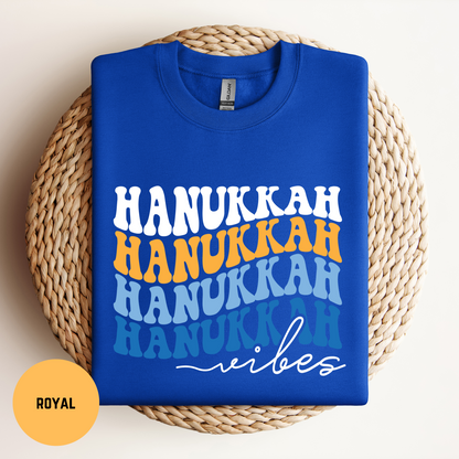 Hanukkah Vibes Sweatshirt, Retro Stacked Happy Hanukkah Shirt