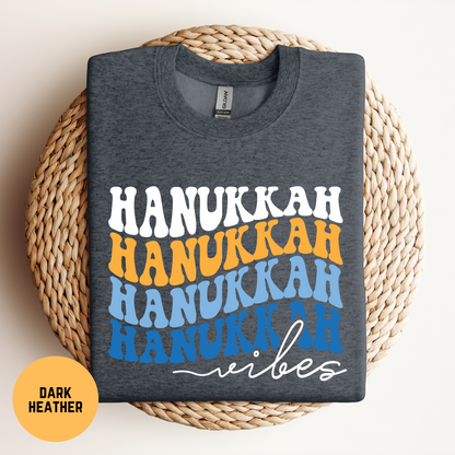 Hanukkah Vibes Sweatshirt, Retro Stacked Happy Hanukkah Shirt