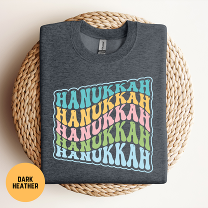 Retro Hanukkah Sweatshirt, Wavy Stacked Hanukkah Unisex Shirt