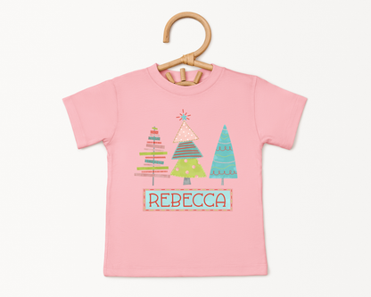 Girls Personalized Christmas Tree Shirt, Toddler Name Christmas T-Shirt, Custom Little Girl's Christmas Tee