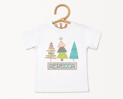 Girls Personalized Christmas Tree Shirt, Toddler Name Christmas T-Shirt, Custom Little Girl's Christmas Tee