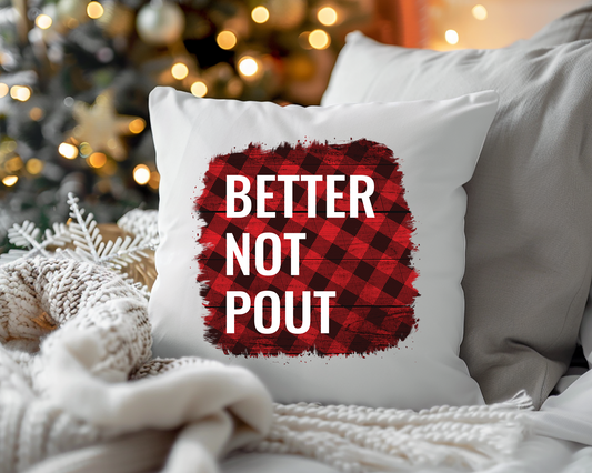 Funny Christmas Pillows, Buffalo Plaid Christmas Decor, Better Not Pout Pillowcase