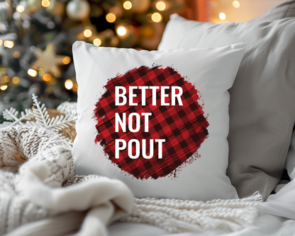 Funny Christmas Pillows, Buffalo Plaid Christmas Decor, Better Not Pout Pillowcase