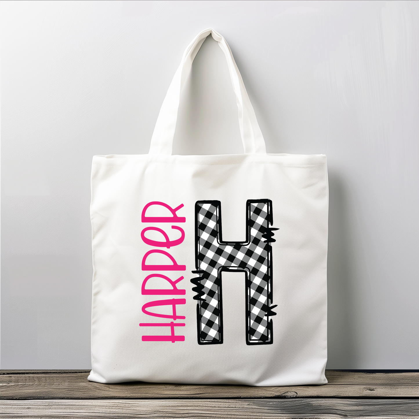 Black Checkered Initial Name Bag