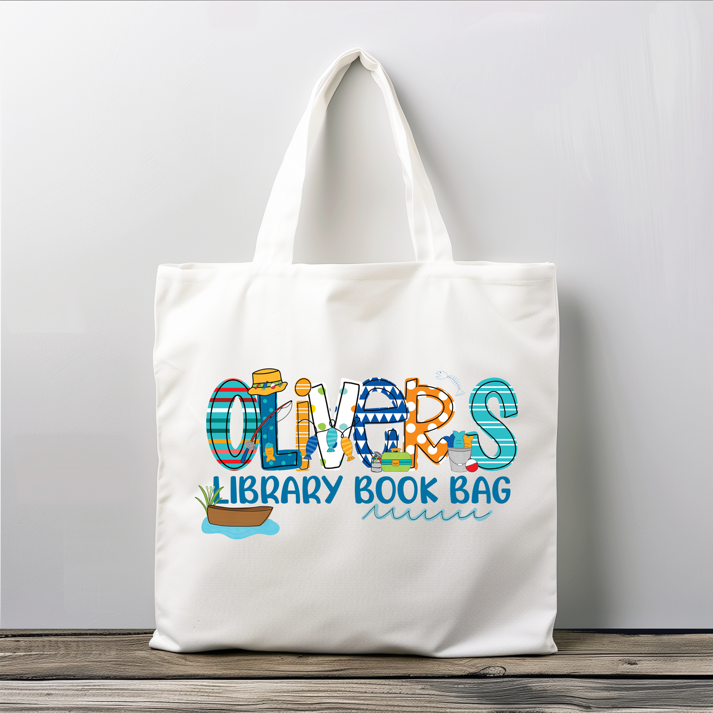 Boys Name Fishing Themed Tote Bag