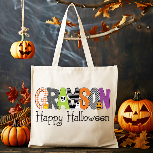 Boys Name Happy Halloween Tote Bag