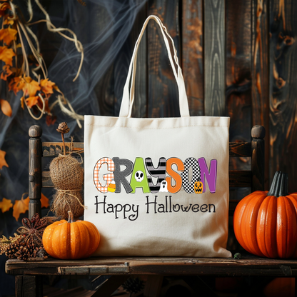 Boys Name Happy Halloween Tote Bag