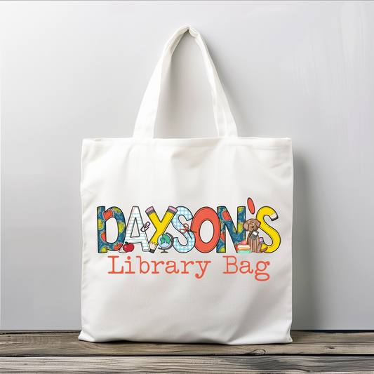 Personalized Boys Library Bag with Dog or Cat