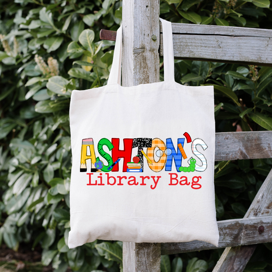 Boys Name School Themed Library Bag