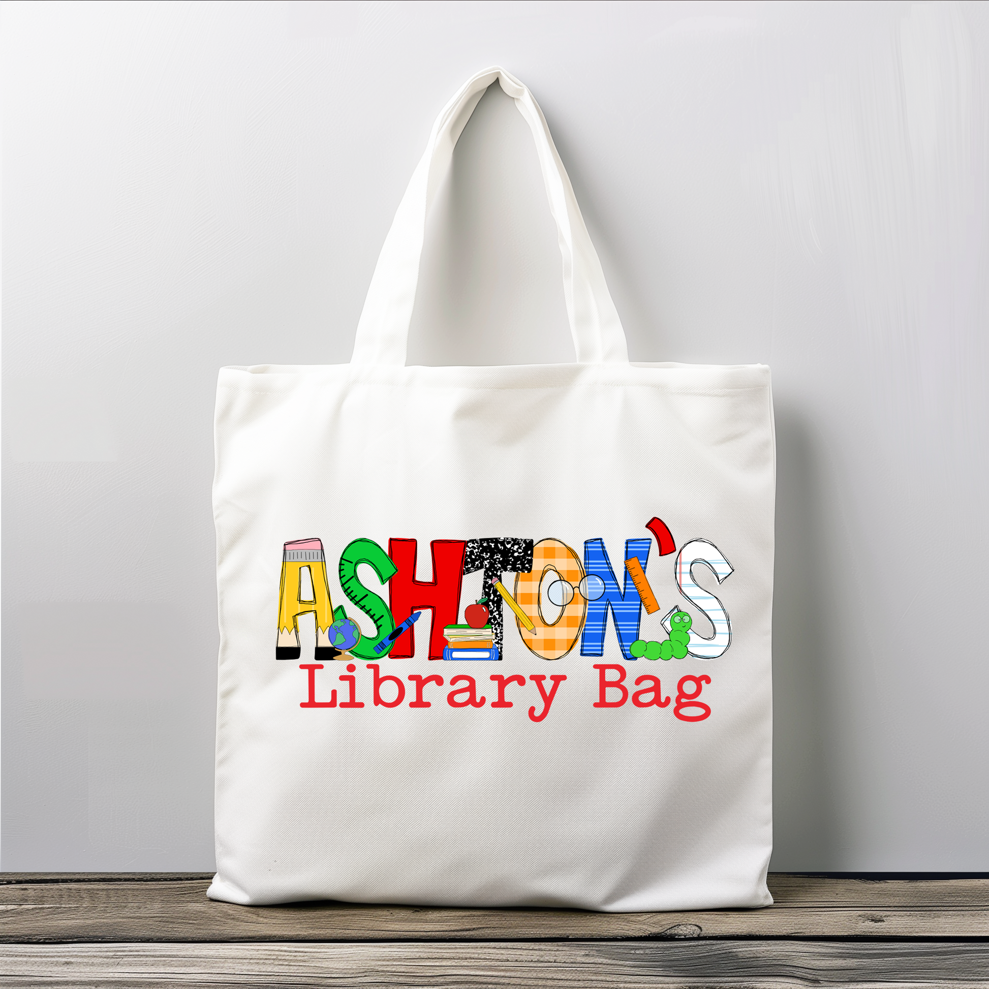 Boys Name School Themed Library Bag