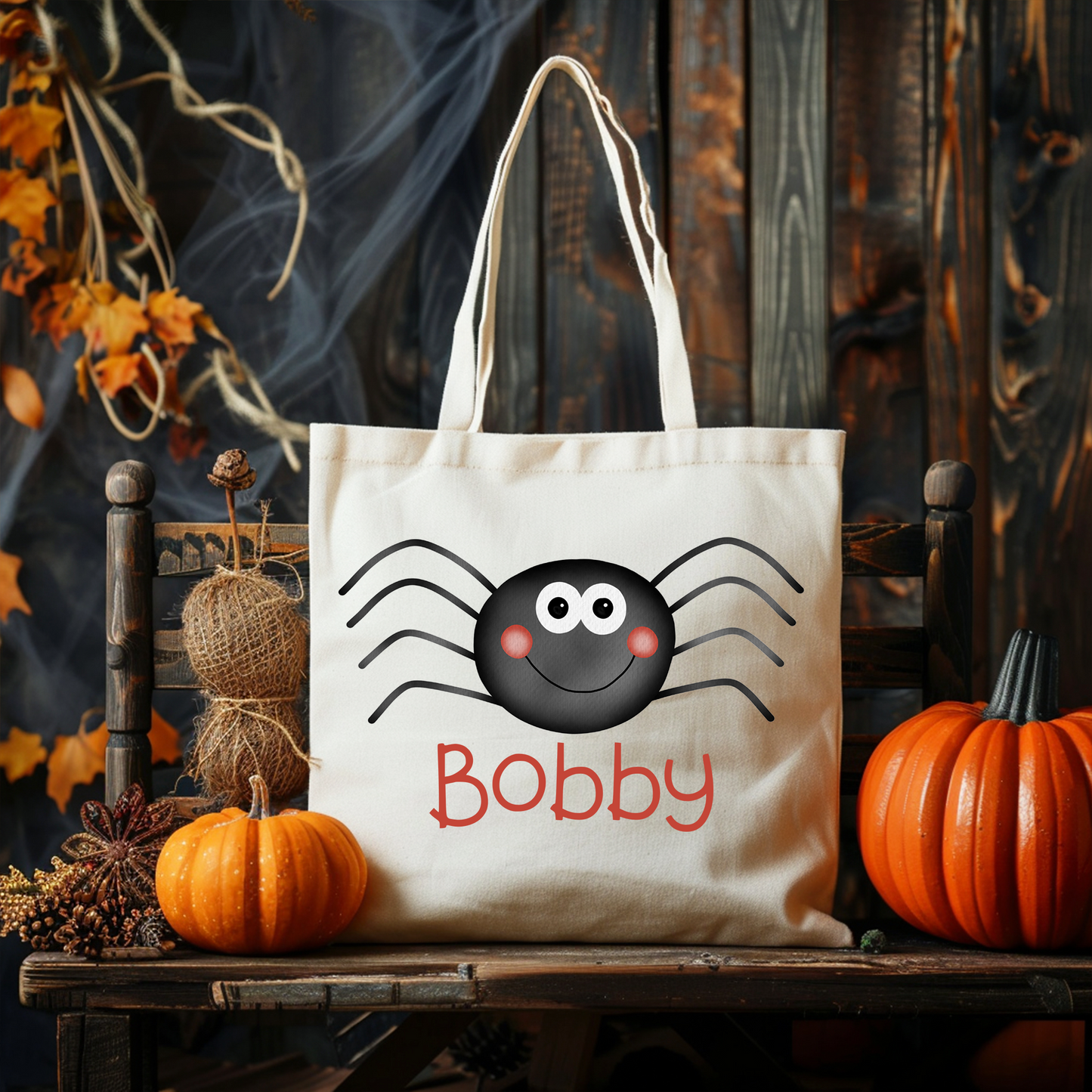 Cute Halloween Boys Spider Name Bag