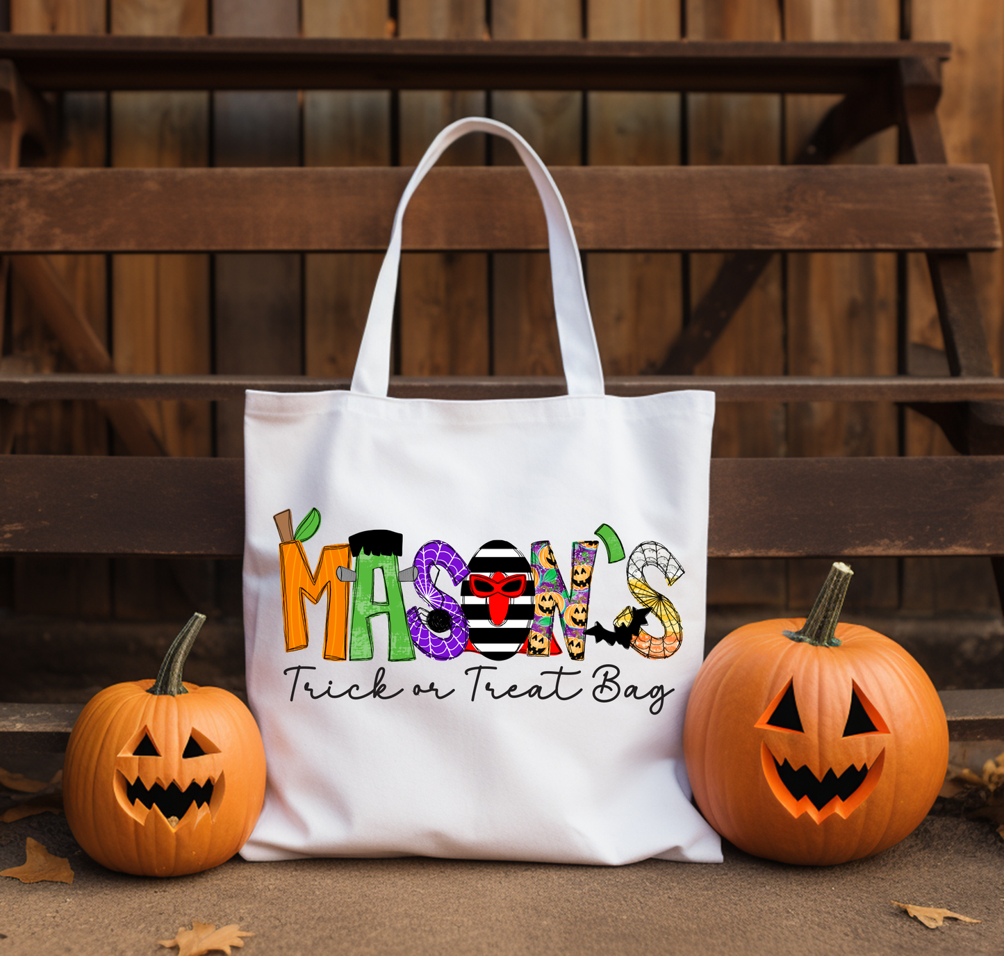 Personalized Boys Trick or Treat Tote Bag