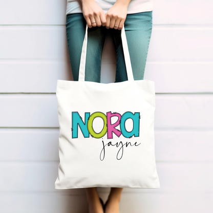 Girls Personalized Bright Colored Letters Tote Bag