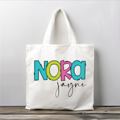 Girls Personalized Bright Colored Letters Tote Bag