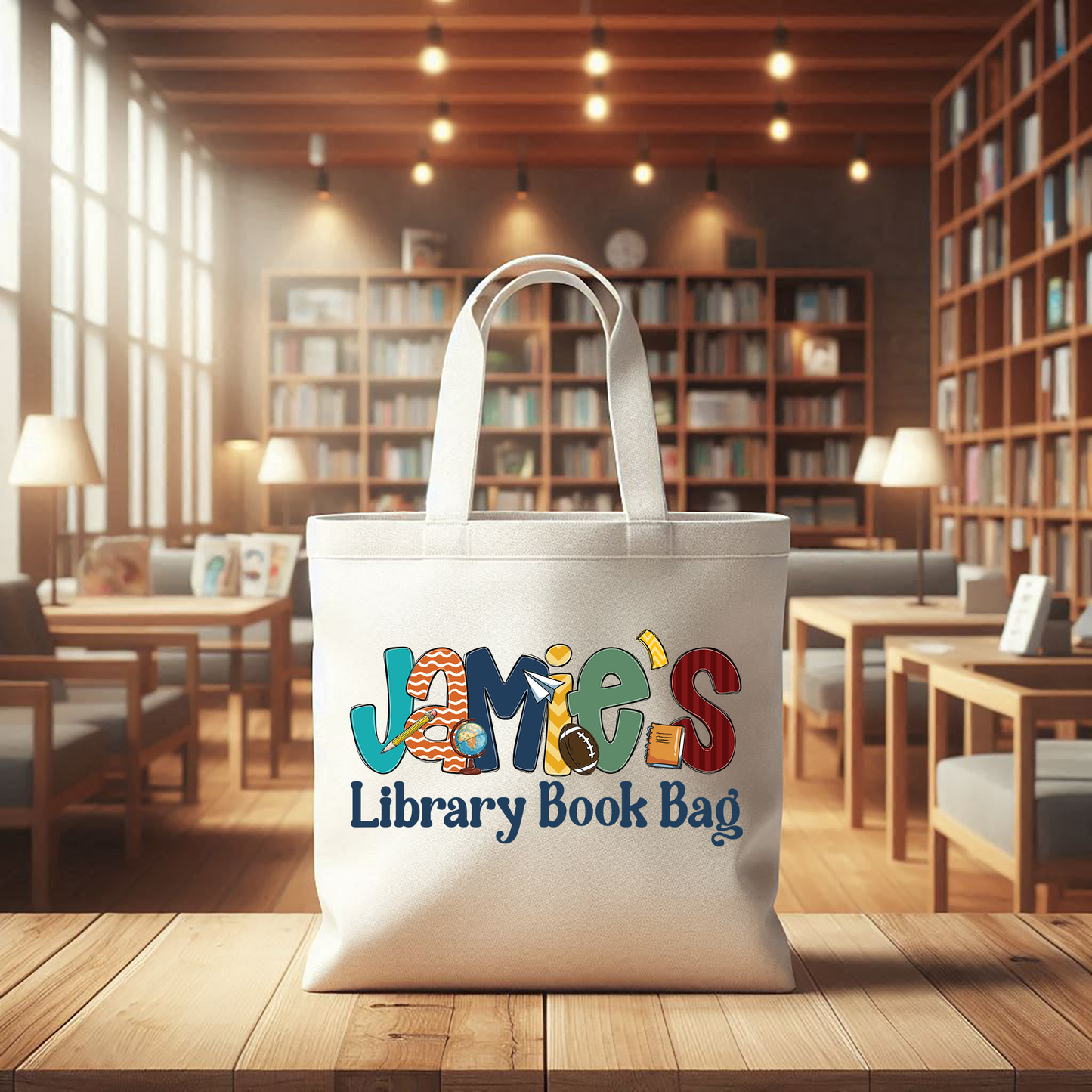 Personalized Boys Library Tote Bag