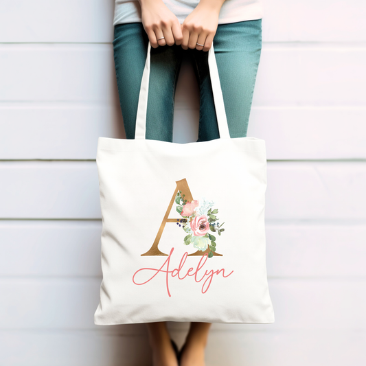 Fancy Floral Monogram Tote Bag