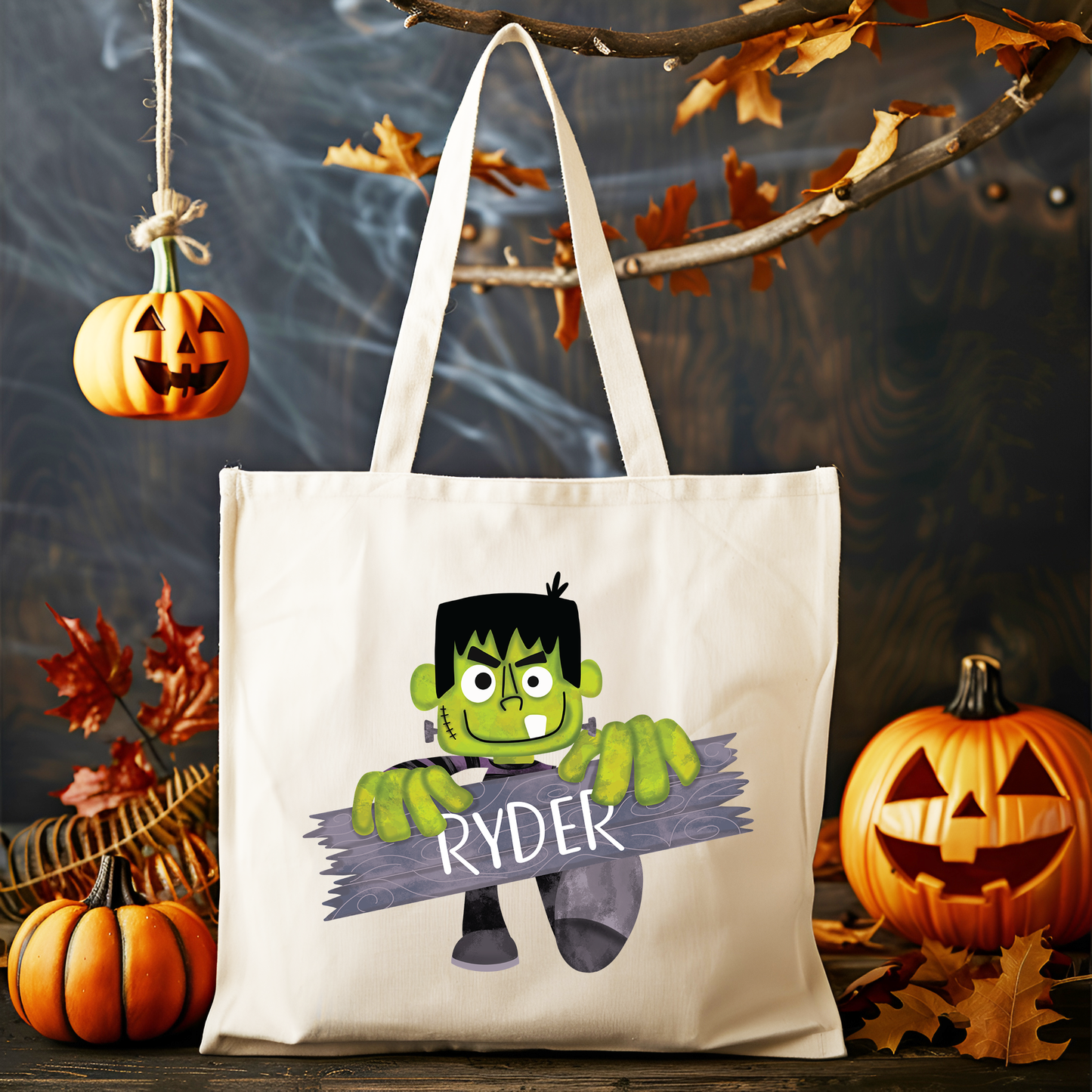 Boys Name Frankenstein Trick or Treat Bag