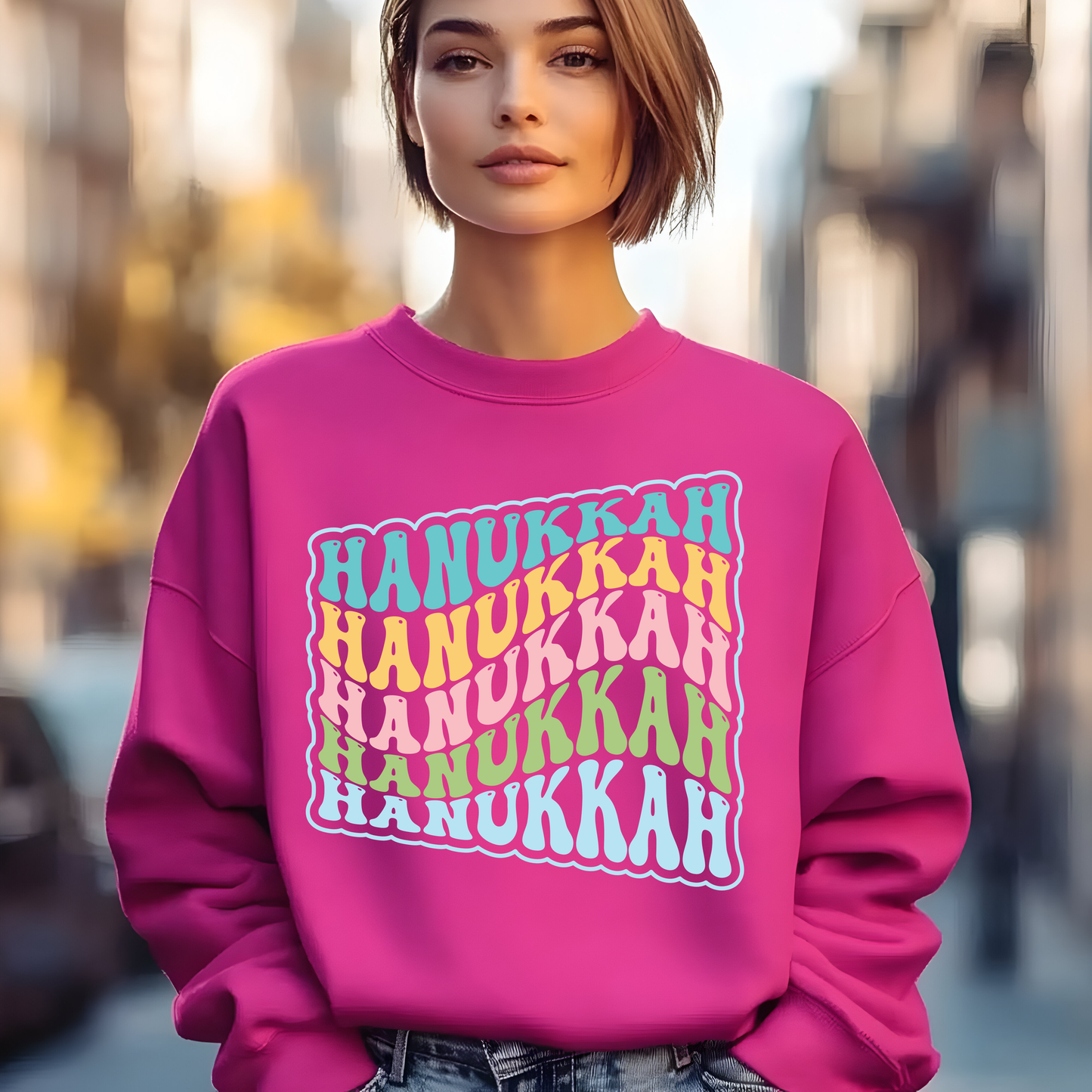 Retro Hanukkah Sweatshirt, Wavy Stacked Hanukkah Unisex Shirt