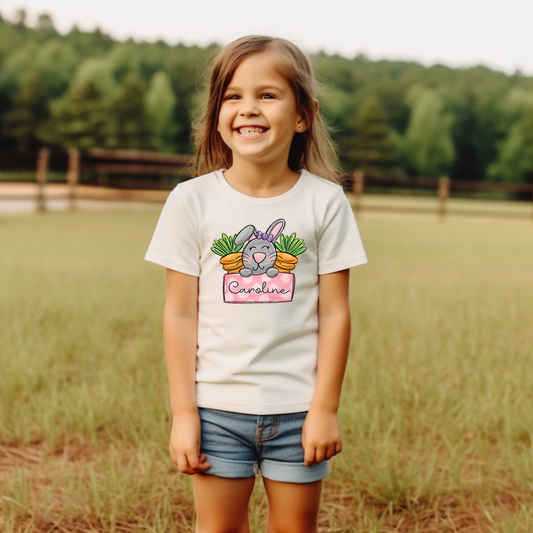 Personalized Girls Easter Shirt, Girls Toddler Easter Bunny Tee, Girls Name Easter Bunny T-Shirt