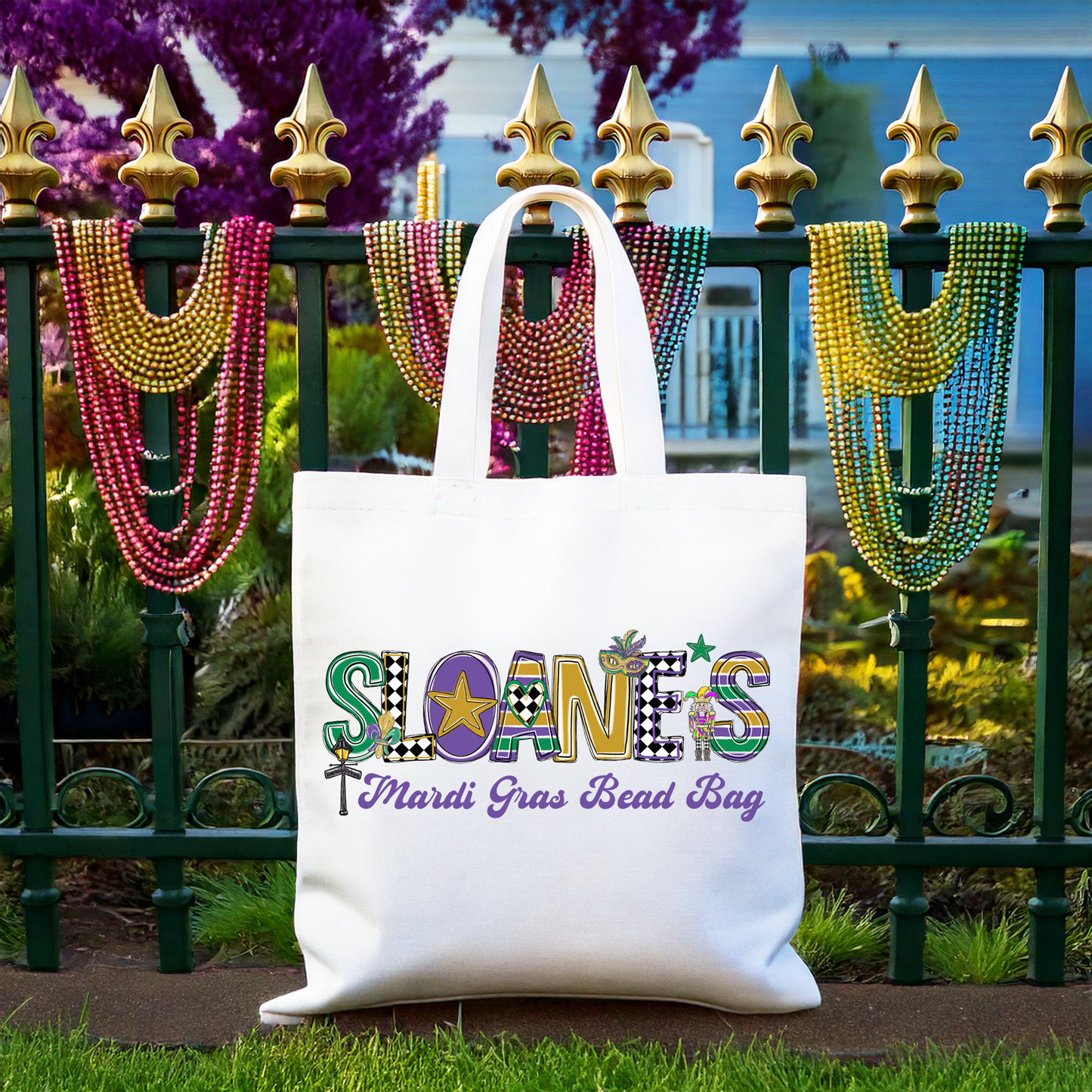 Mardi Gras Name Canvas Bag