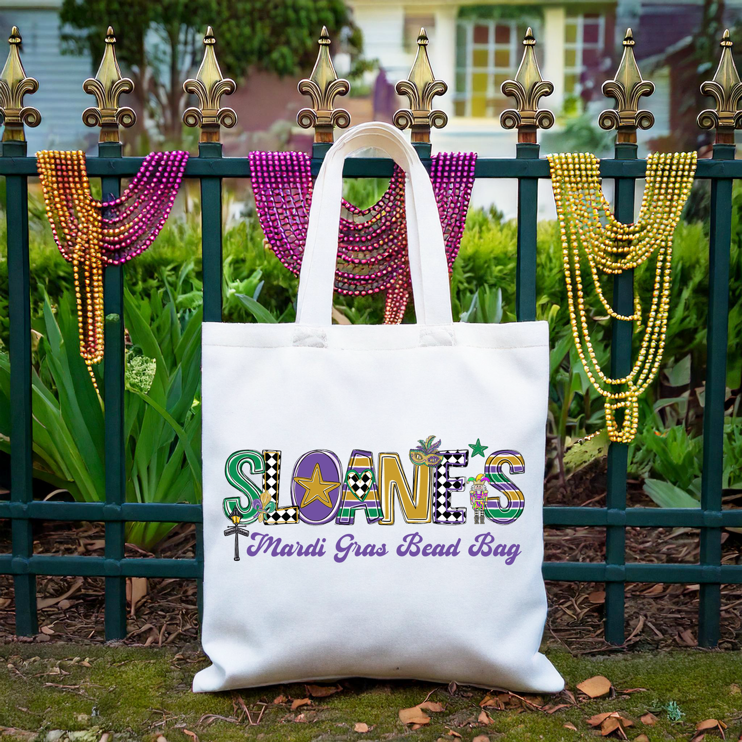 Mardi Gras Name Canvas Bag