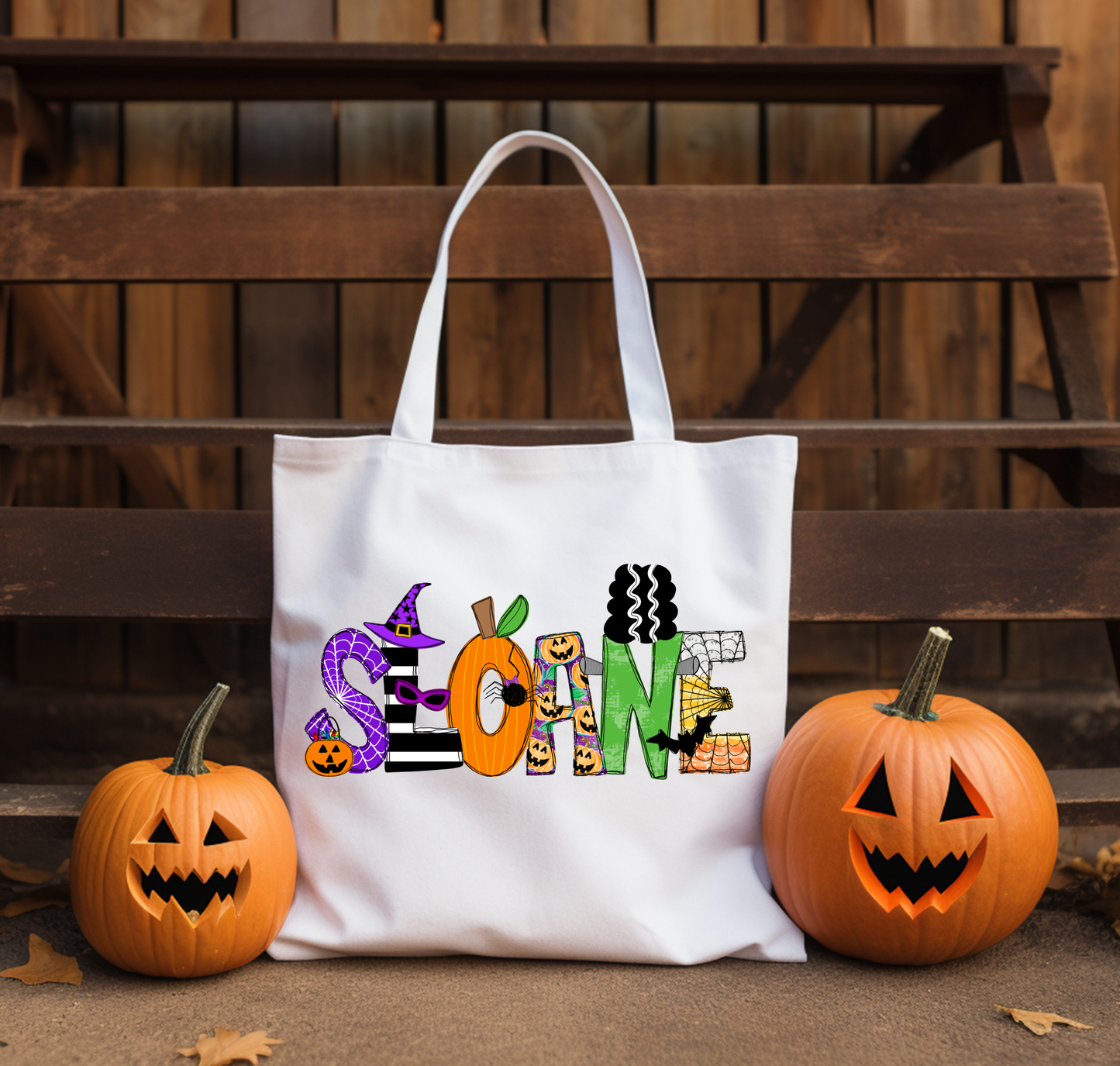 Personalized Girls Halloween Tote Bag