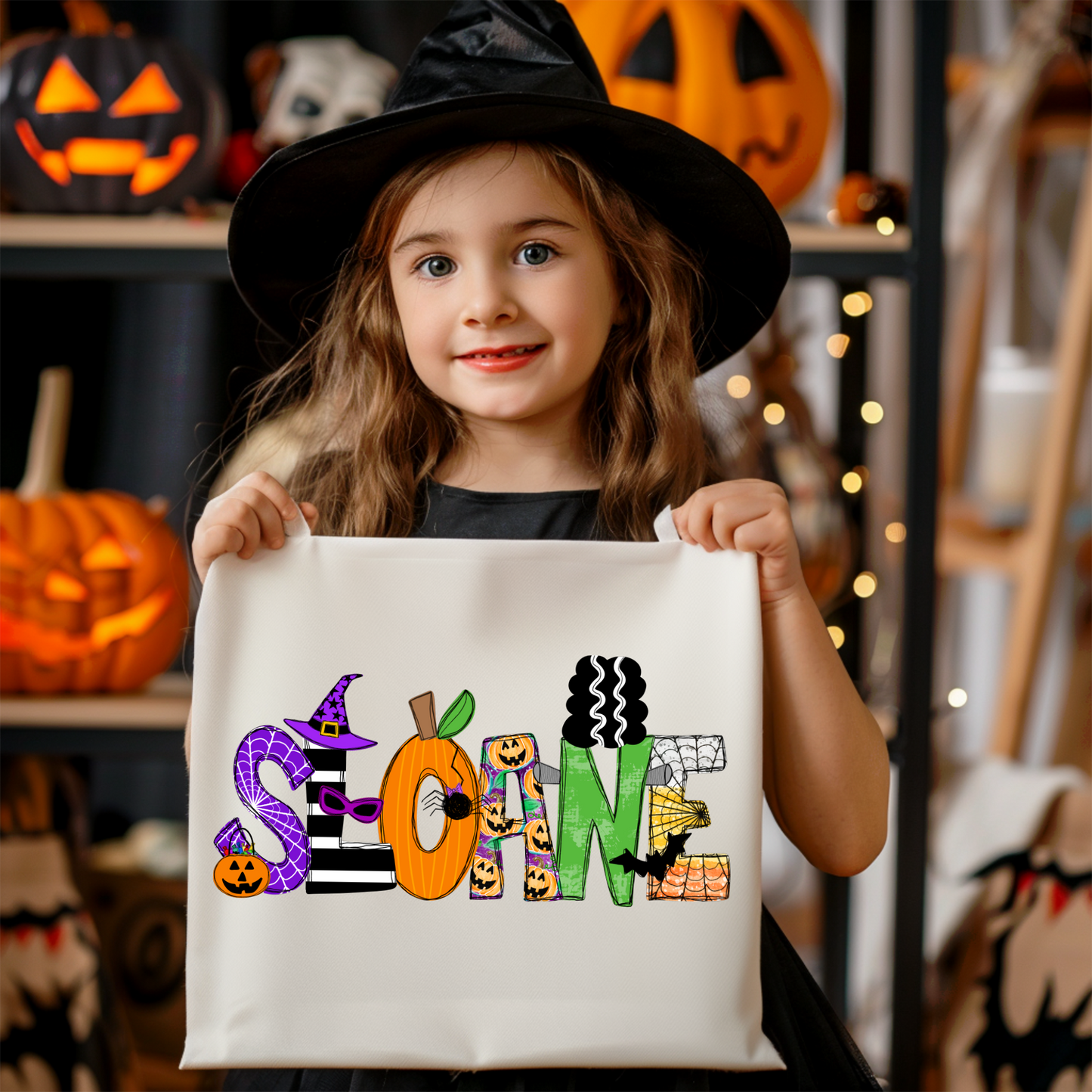 Personalized Girls Halloween Tote Bag