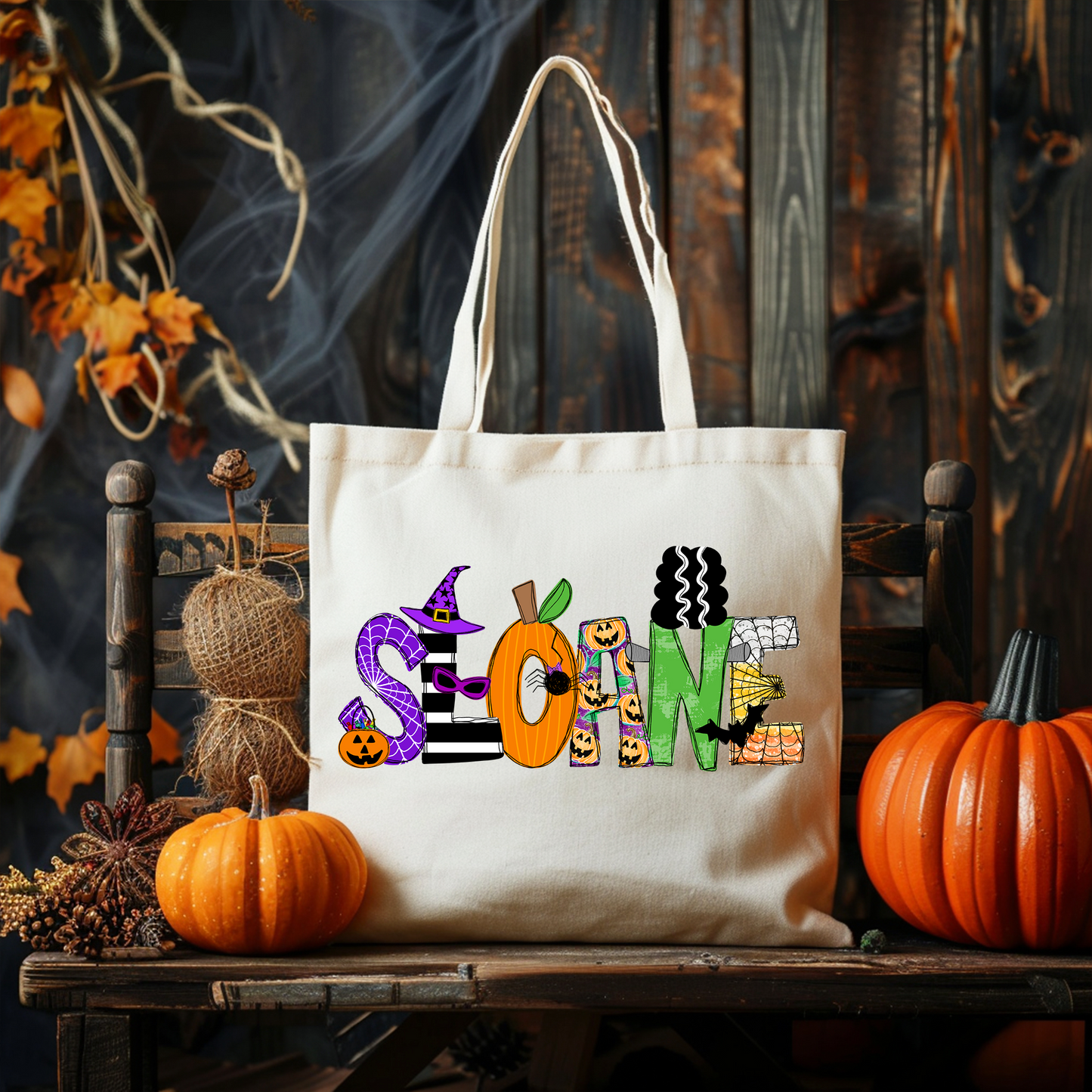 Personalized Girls Halloween Tote Bag