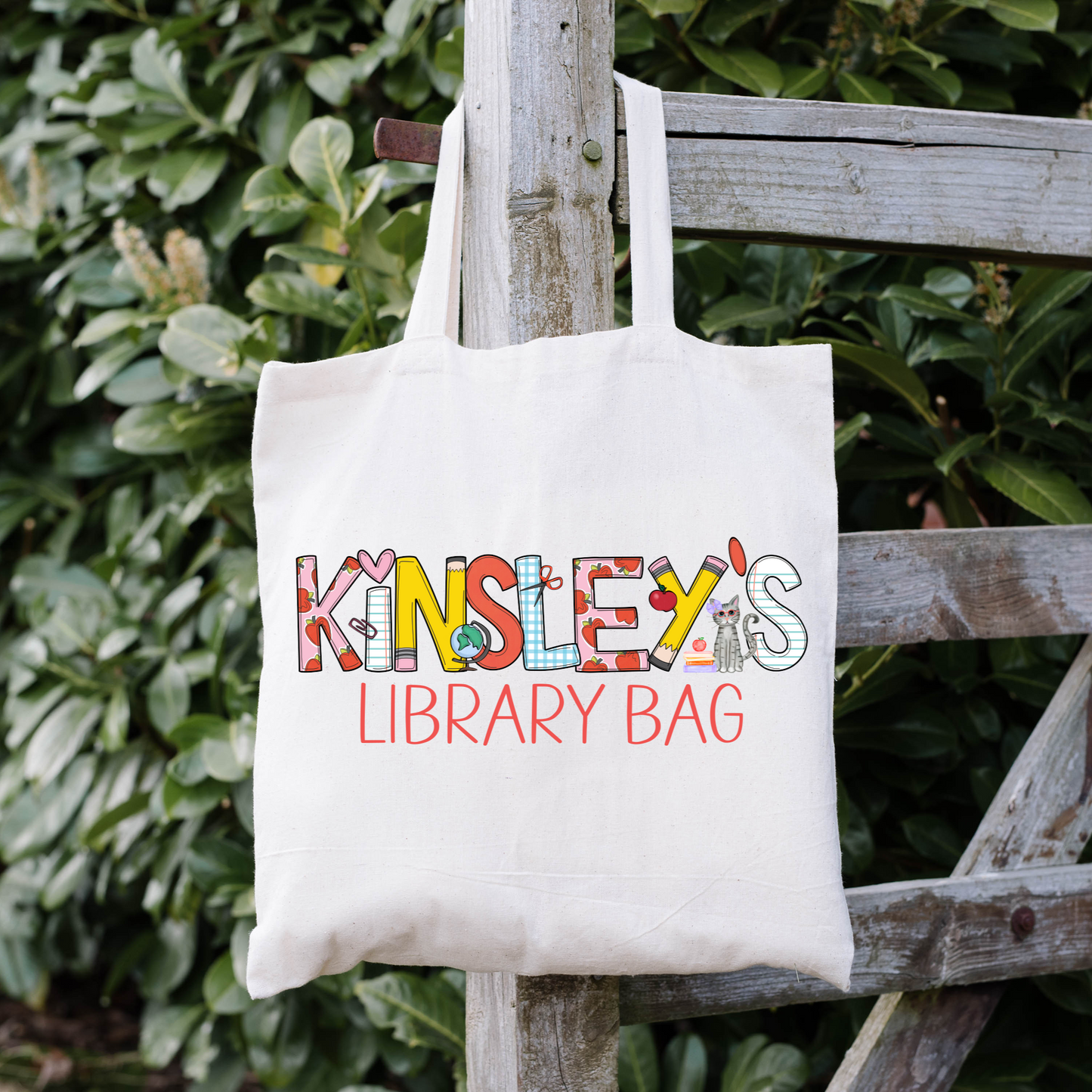 Personalized Girls Library Bag with Dog or Cat