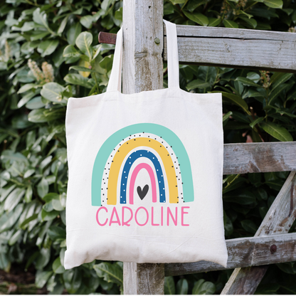 Girls Rainbow with Name Tote Bag