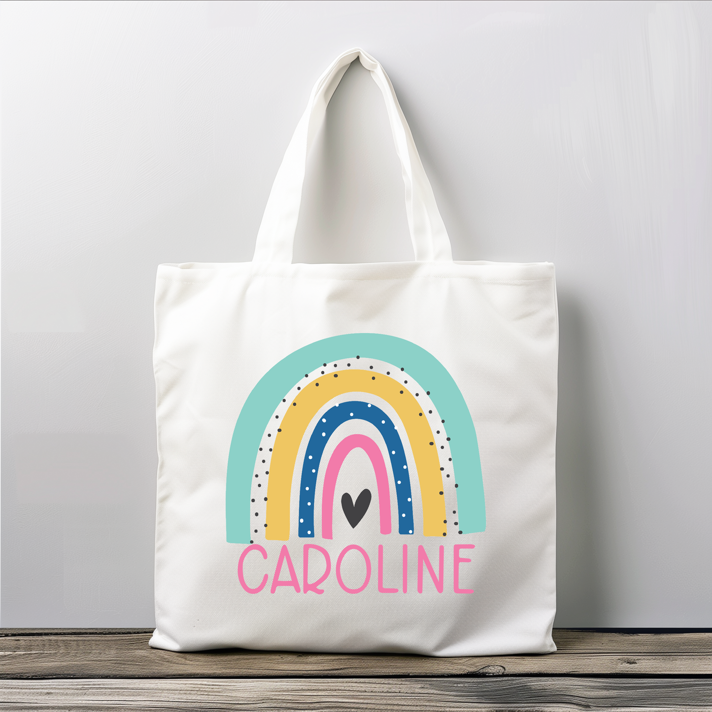 Girls Rainbow with Name Tote Bag