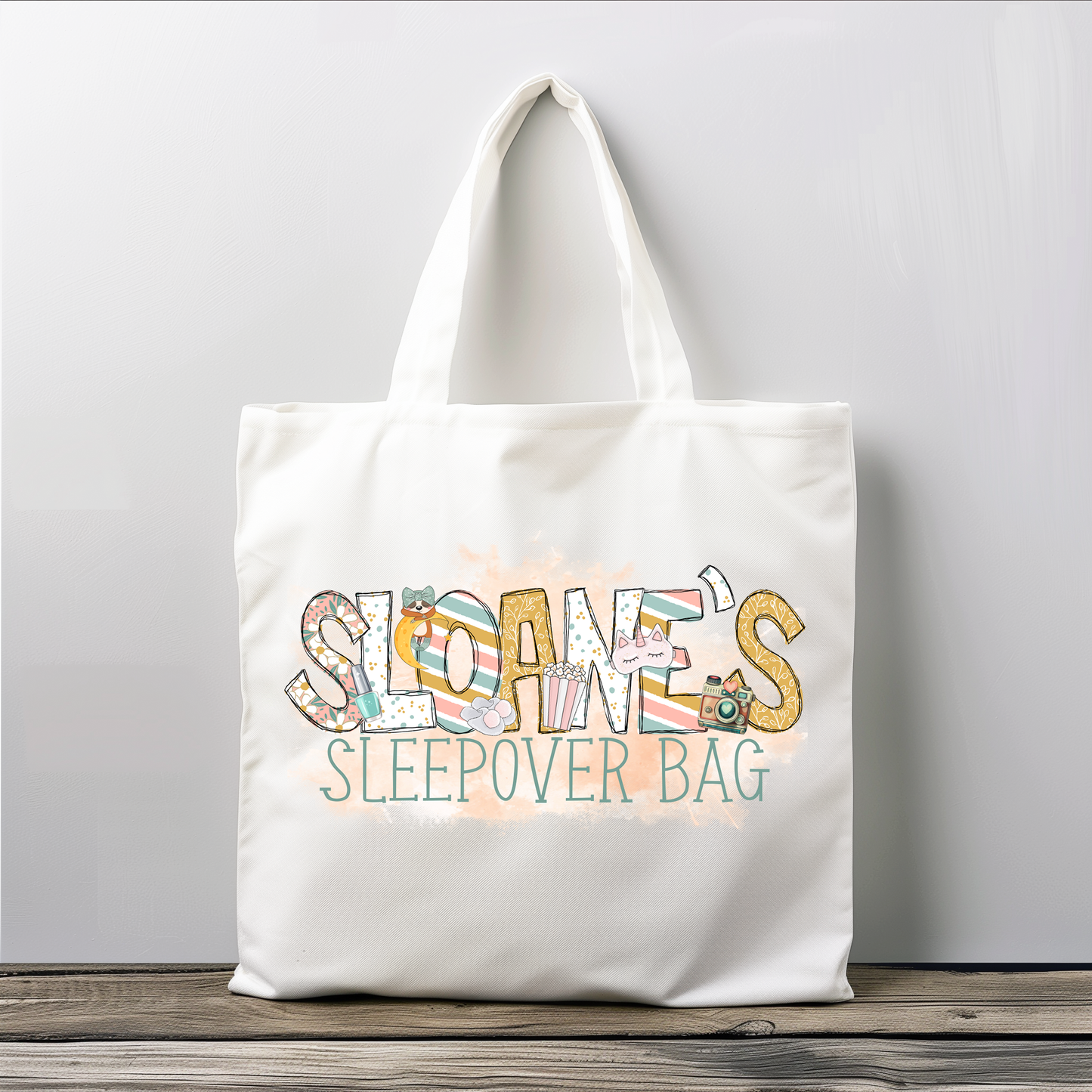 Personalized Girls Sleepover Tote Bag