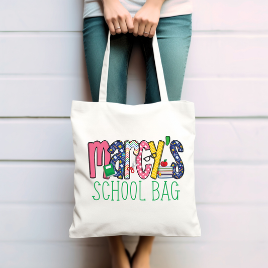 School Themed Girls Name Library Bag