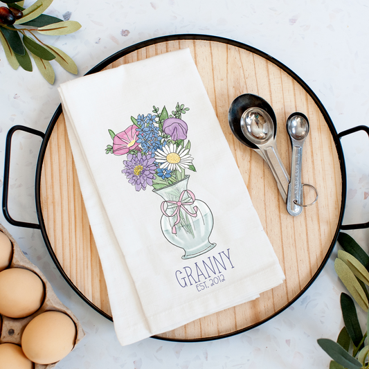 Personalized Birth Month Flower Bouquet Tea Towel