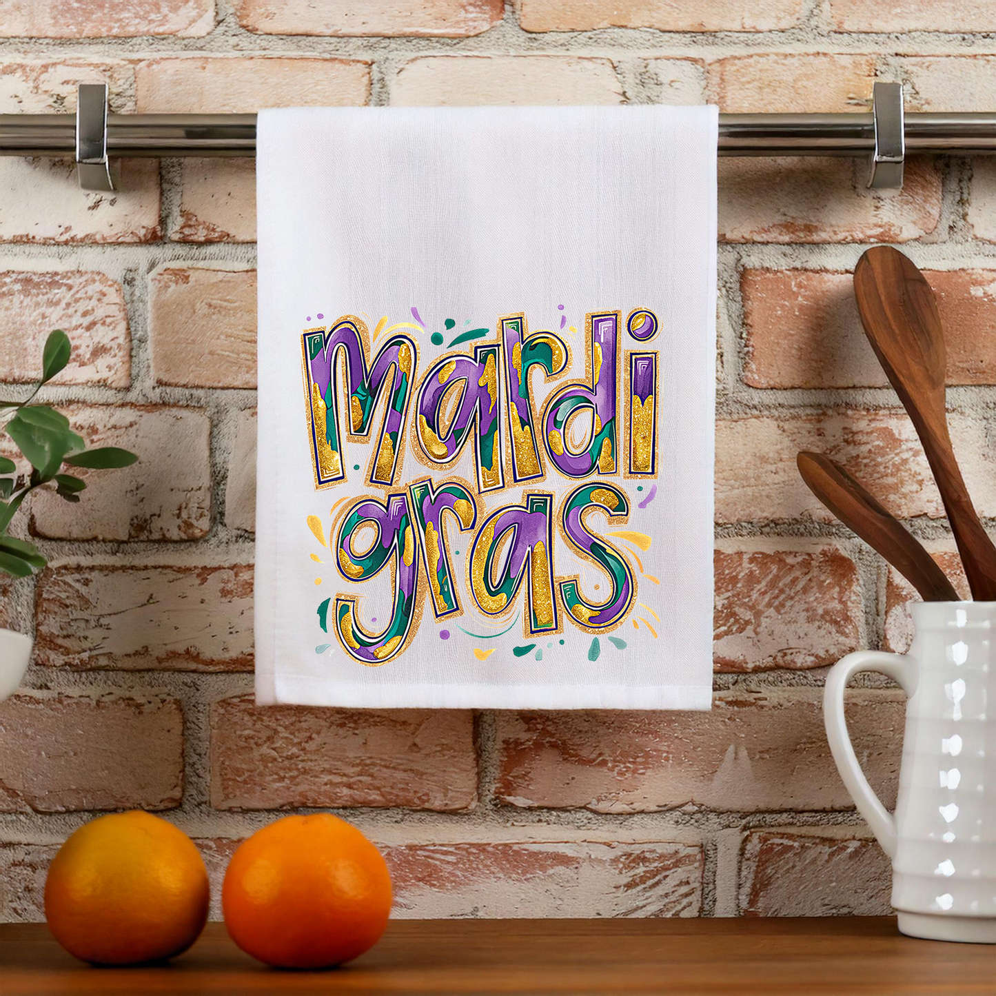 Glitter Mardi Gras Kitchen Towel