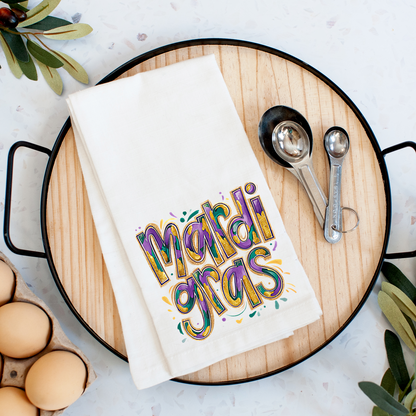 Glitter Mardi Gras Kitchen Towel