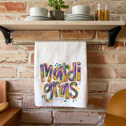 Glitter Mardi Gras Kitchen Towel