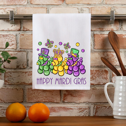 Happy Mardi Gras Bead Dog Tea Towel