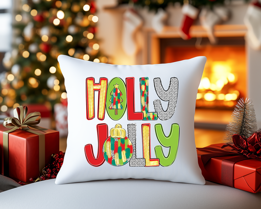 Holly Jolly Christmas Pillow Cover, Christmas Tree Pillow, Kids Christmas Pillow, Brush Strokes Christmas Pillow, Classic Christmas Pillow